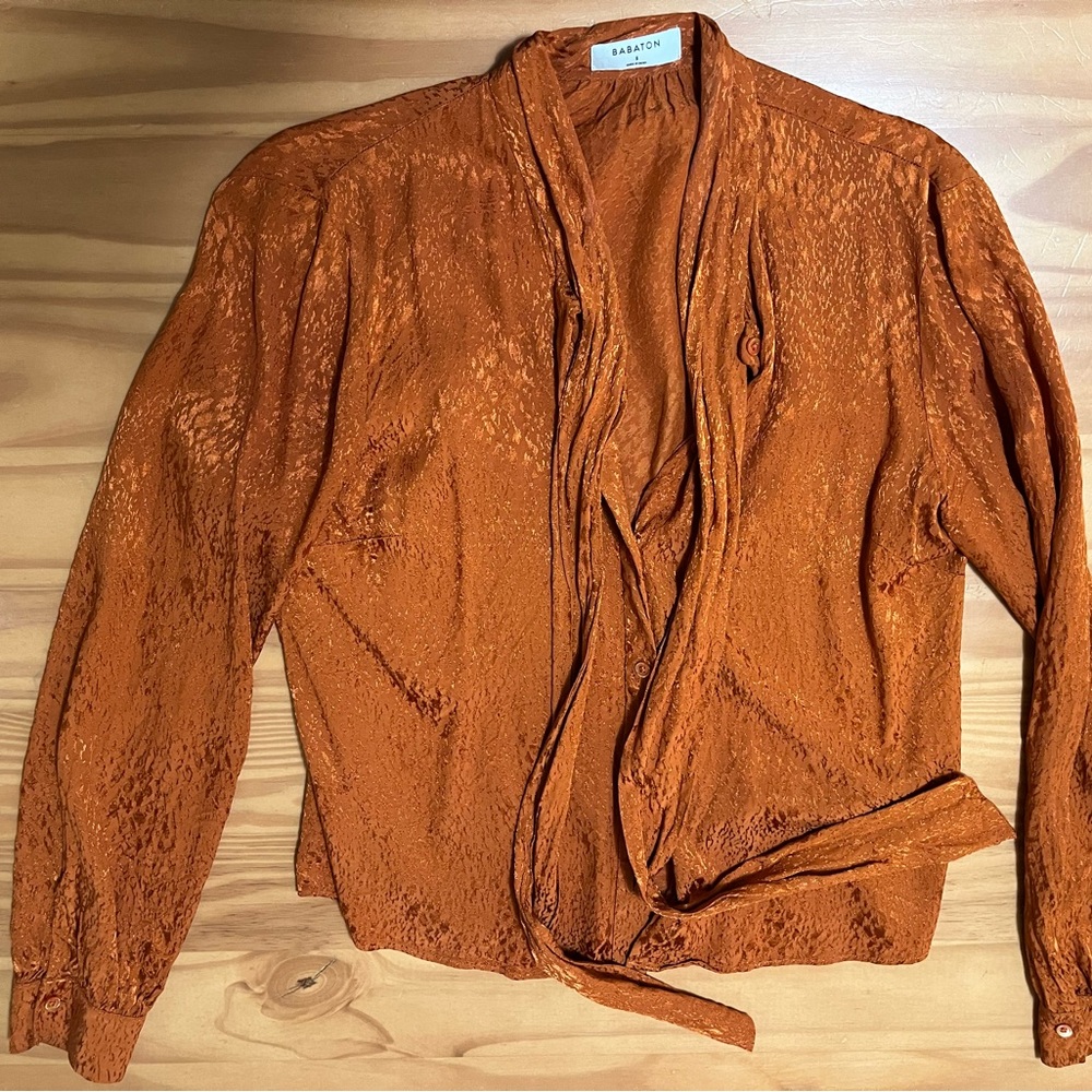 Babaton S Vandelay blouse button down tie neck blouse